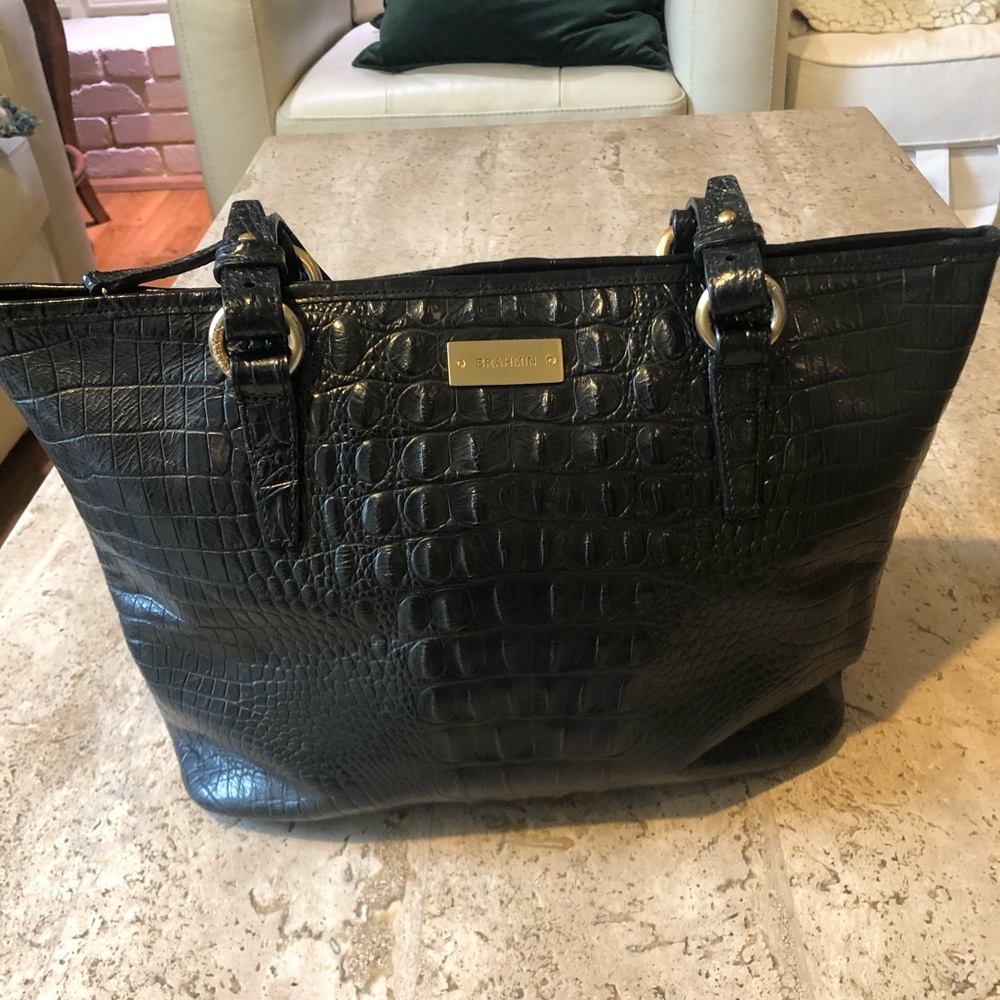 Brahmin black alligator embossed bag
